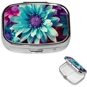 Pillendoos, kleurrijke bloem, pillendoos, 2 vakken, kleine pillendoos voor portemonnee of tas, reis-pillendoos, draagbare pillendoos, vitamine-organizer