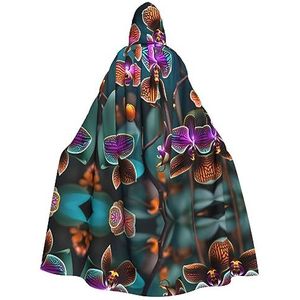 Bxzpzplj Teal en oranje orchidee mantel met capuchon voor mannen en vrouwen, carnaval tovenaar kostuum, perfect voor cosplay, 185 cm