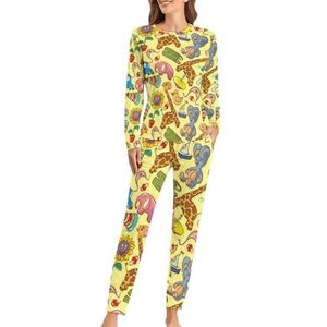 Giraffe olifant speelgoed zachte dames pyjama lange mouw warm fit pyjama loungewear sets met zakken S
