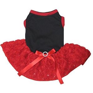 Petitebelle Effen Zwart Katoen Shirt Rood Bloemen Rose Tutu (Large)