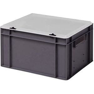 1a-TopStore Design Eurobox Stapelbox, opslagcontainer, kunststof doos in 5 kleuren en 16 maten, met doorzichtige deksel (mat grijs, 40 x 30 x 22 cm
