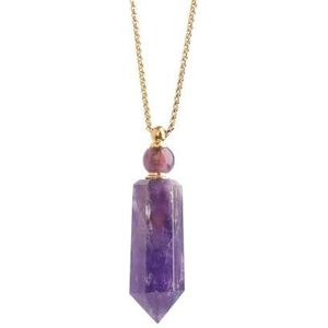 Gefacetteerde zeshoek natuurlijke edelstenen steen parfumfles hanger ketting vrouwen kristal steen roestvrijstalen sieraden (Color : Purple Quartz Gold)