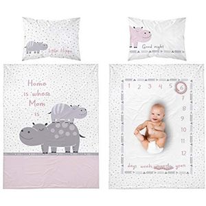 Baby beddengoed set 2tlg. 100% katoen grootte: 100x135 cm, 40x60 cm, ÖkoTex Standard 100 (nijlpaard roze)