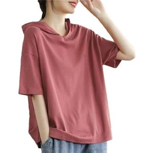 Dvbfufv Vrouwen Zomer Eenvoudige Casual Losse Hooded Katoen T-shirt Vrouwen Trend Print Korte Mouw Trui Shirt Tops, 2, L