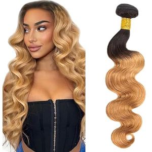 Lakaisa Body Wave Human Hair Bundles 100% Unprocessed Brazilian Remy Hair 1B27 Blonde Ombre Real Hair Extensions Sew in Hair 1 Bundle No Smell for Woman 16 Inch