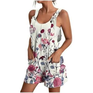 BANGHA Jumpsuits voor dames, zomer, casual jumpsuit, rompertjes voor vrouwen, zomer, casual, wijde pijpen, jumpsuits met strikband, korte broek, romper overall met zakken, Wit, 3XL