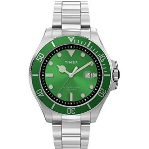 Timex Heren Harborside Coast 43mm horloge, Zilver-toon/Groen, Eén maat, armband