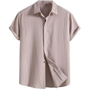 Dcvmvmn Heren zomer shirt met korte mouwen losse effen knoop korte mouw grote maat katoenen overhemd, Pnnrk, S
