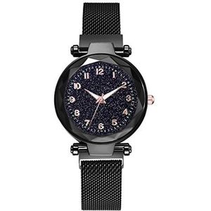 Bling Women Watches Luxe Mesh Magnet Buckle Sterrenhemel Ladies Geometric Quartz polshorloge for vrouwen Relogio Feminino (Color : Black)