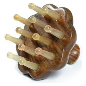 COMB, handgemaakte sandelhout schapen hoorn paddestoelvormige brede tandenkammen voor vrouwen en mannen, kleine haarborstel voor portemonnee, cadeau voor mama en papa, kousvuller, haarhoofdhuid