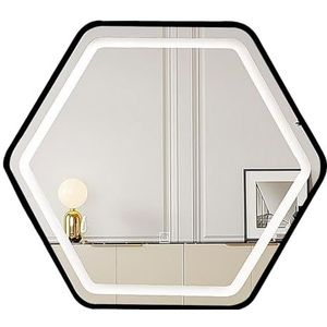 Hexagonaal Badkamer Wandspiegel Vanity Mirror, 3-kleuren Dimmable (Warm licht/Neutraal licht/Wit licht), Deco spiegel met verlichting, LED Smart make-up spiegel, Touch Control verlichting