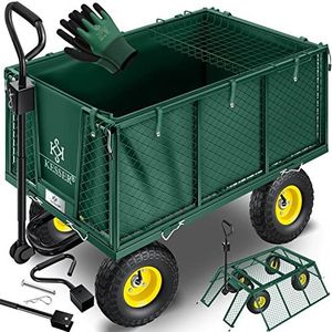 KESSER® Bolderkar, 550 kg belastbaar, tuinwagen, transportwagen, uitneembaar zeil, gereedschapswagen, handwagen, veelzijdig inzetbaar, inclusief groene handschoenen