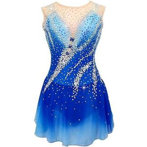 Nnnydjy Meisjes' Professionele IJs Rolschaatsen Kostuum Vrouwen Kunstschaatsen Competitie Jurken Peuter Ballet Gymnastiek Leotard Kleding Glanzende Strass,Blauw,11_13Years