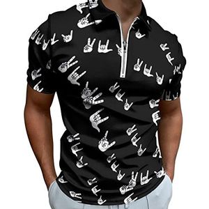 Peace Love Rock Half Zip-up Polo Shirts Voor Mannen Slim Fit Korte Mouw T-shirt Sneldrogende Golf Tops Tees 2XL