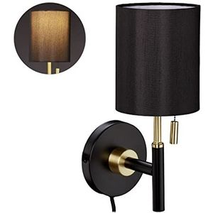 Relaxdays wandlamp, met schakelaar, rond, snoer met stekker, muurlamp HBD: 32 x 13 x 18 cm, zwart-goud