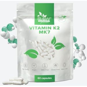 Vitamine K2 MK-7 250 μg – 60 Vegan Capsules – Hoogwaardige Bioactieve Vitamine K-Formule – GGO-vrij – Geproduceerd in ISO-gecertificeerde EU-faciliteit – Raw Powders