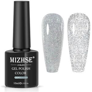 MIZHSE Sparkly Glitter Nagellak, fonkelend gelpolijstmiddel, glanzende diamant, zilver, 10 ml nail art starterset