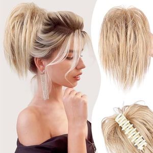 Messy Bun Hair Piece Claw Clip Hair Bun, Tousled Updo Hair Buns Claw Clip Hair Pieces Hair Scrunchie with Clip, Women Short Extension Party Use Natural on Real (27_613#)