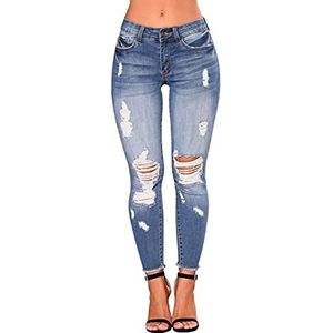 ERZU Skinny Stretch gescheurde jeans met hoge taille voor dames, vernietigde denim cropped broek.