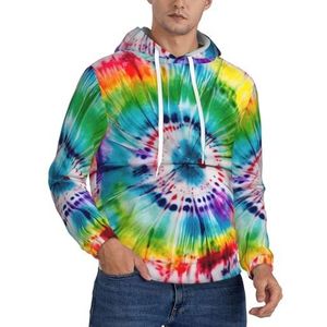 KLJnmbb Tie Dye Hippies Print Heren Hooded Pullover Zacht Comfortabel Voor Winter Herfst Lente Casual Dagelijks Dragen, Zwart, XS