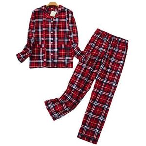 Dames Pyjama Plus Size Kleding Dames Flanel Katoen Huiskleding Pak Herfst Winter Pyjama Plaid Print Slaap Tops-Rood, S, Rood, S-8XL