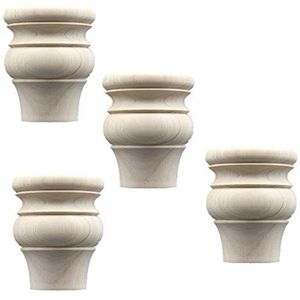 Massief houten meubelpoten, sofa voeten, Set van 4 kalebasvormige keukenmeubelpoten, vervangende salontafelpoten, eiken bankpoten, onafgewerkte kastpoten, salontafelpoten, met montageplaat (6cm) (Col