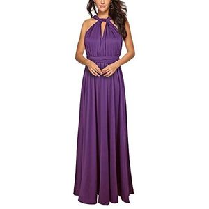 EMMA sexy maxi-jurk voor dames, elegant, V-hals, open rug, bindstrikje, geplooide avondjurken, mouwloos, schoudervrij, cocktailjurk, druivenpaars, XL