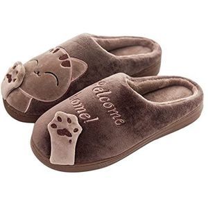 AUXDIQ Comfortabele Pantoffels voor Heren en Dames Pluche Voering Winter Traagschuim Huisschoenen Instappers voor Slaapkamer Koffie 41/42 EU