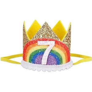 1-9 Regenboog Verjaardag Kroon Hoeden Douche Verjaardagsfeestje Digitale Hoed Decoraties Jongen Meisje Haar Accessoire Benodigdheden (Color : Gold7)