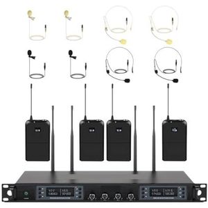 Draadloos Microfoonsysteem 4 Kanalen Headsetmicrofoonset Automatische Scandekking For Kerkpodiumzangers Karaoke