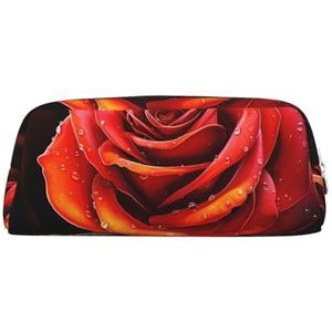 GTKSYNVE Lederen make-up tas voor portemonnee reizen draagbare kleine potlood tassen voor vrouwen mannen rode roos kunst cosmetische tas met rits potlood zakje esthetische munt zakje volwassenen