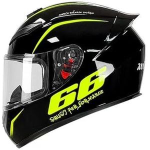 Full Face Motorhelm met Dubbele Achtervleugels DOT Gecertificeerd - Lichtgewicht en Duurzame Volwassen Motorfiets Straat Fietshelm (Gele lijnen, M)(Bright black 66,Small)