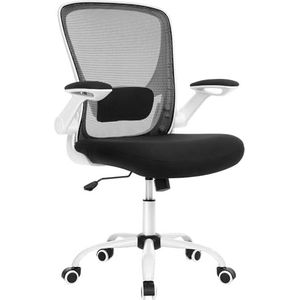 SONGMICS ergonomische bureaustoel, draaistoel met gaas, lendensteun, wipfunctie, zitting 53 cm, opklapbare armleuningen, studeer- en slaapkamer, studenten, zwart en wit OBN37WTV2