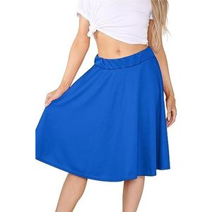 janisramone Womens dames nieuwe effen knie lengte elastische taille uitlopende skater swing jersey midi-rok - blauw - L