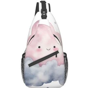 VducK Sling Bag voor Vrouwen Mannen Groene Bladeren Print Crossbody Schoudertas Borst Schouder Rugzak Reizen Wandelen Dagrugzak, Grijze wolk, Eén maat