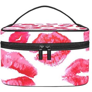 Make-up Organizer Bag, Reizen Make-up Tas Organizer Case Draagbare Cosmetische Tas voor Vrouwen en Meisjes Toiletartikelen Rood Roze Vrouwen Lippen Print Patroon, Meerkleurig, 22.5x15x13.8cm/8.9x5.9x5.4in