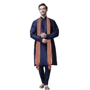 Lakkar Haveli Heren 3-delige Indiase traditionele shirt Kurta pyjama broek set blauw zijde (XX-Large), Blauw, XXL