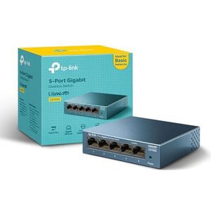 TP-Link LS105G 5-Port Desktop/Wallmount Gigabit Ethernet Switch, Splitter, Plug & Play, Desktop, Steel Case,Black