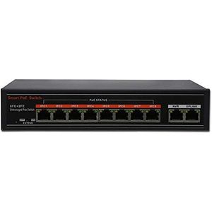SECUPOE 8-poorts PoE-switch 10M / 100M met 2-poorts Ethernet Uplink 802.3af / 802.3at Ingebouwde DC48V-voeding 130W