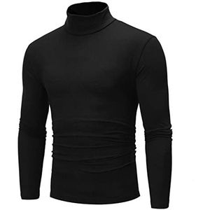 Wintertrui, Winter Herfst Heren Thermisch Katoen Hals Trui Basic T-shirt Stretch Ronde(Black,XL)