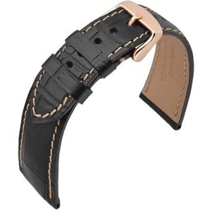 Jeniko Alligator Reliëf Koeienhuid Lederen Horlogeband 14mm 18mm 19mm 20mm 21mm 22mm Horlogebandje Rose Goud Stalen Gesp Pols (Color : Black(Beige Line), Size : 14mm)