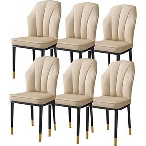 GEIRONV Eetkamerstoelen Set van 6, Keuken Lederen Kaptafel Make-up Stoel Slaapkamer Trouwzaal Balkon Fauteuil Smeedijzeren Benen Eetstoelen (Color : Beige, Size : Black gold feet)