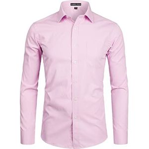 PARKLEES Herenhemd met lange mouwen, slimfit, vrije tijd, business, bruiloft, hemd met borst, roze, S