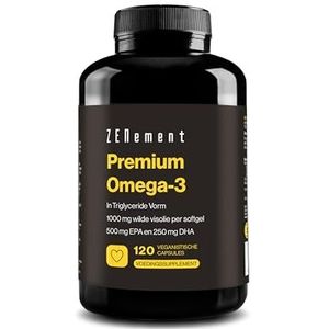 Omega-3 Premium - Triglyceriden voor Optimale Opname - 1000 mg EPA + 500 mg DHA per Dosis - Wilde Visolie Gecertificeerd door FOS - 120 Capsules