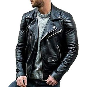 Heren Motorbike Rock Punk Biker Leren Jas Multi-Rits Ontwerp Harley Jas Jas Zwart, Zwart, L