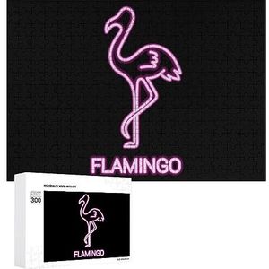 Flamingo Neon Light Grappige Jigsaw Puzzel Houten Foto Puzzel Gepersonaliseerde Aangepaste Gift Voor Mannen Vrouwen 300/500/1000 Stuk