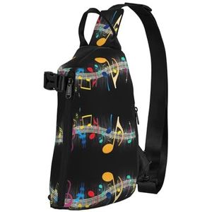 OdDdot Roze Tulpen Print Unisex Sling Rugzak Crossbody Schoudertassen Vrouwen Mannen Reizen Dagrugzakken Sport Borst Tas, Kleurrijke muzikale noot, Eén maat