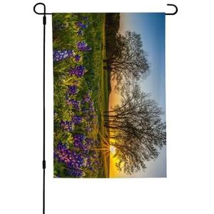 LAMAME Lavendel weide bij zonsondergang lente gedrukt tuin vlag patio decoratieve vlag dubbelzijdige tuin vlag