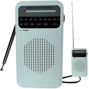 Draagbare AM FM-radio lange afstand receptie batterij aangedreven transistorradio met luidspreker hoofdtelefoon compacte noodsituatie voor gebruik binnen en buiten, wit