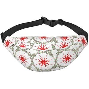 Spinning Dumplings heuptas, crossbody-tas, voor heren en dames, hardlopen, wandelen, bergbeklimmen, reizen, sportschool, fitness fietsen, Groene bladeren en rode bloemen worden, Eén maat